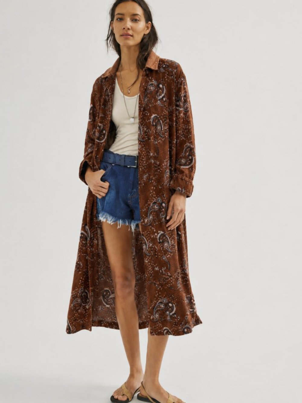 I LOVE LINEN BANDANA DUSTER WITH SEQUIN COLLAR NWT